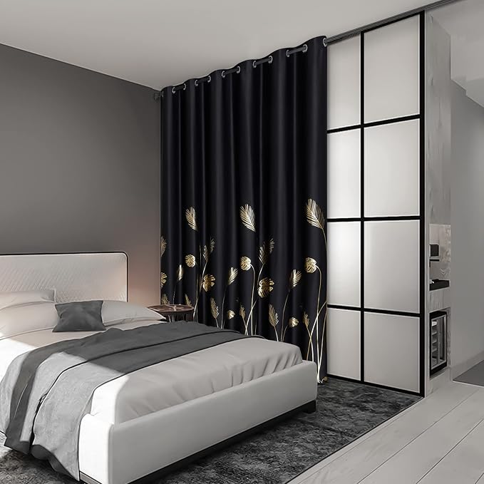 Black Blackout Curtain for Sliding Glass Door 80W x 84L Inch Thermal Insulated - Image 2