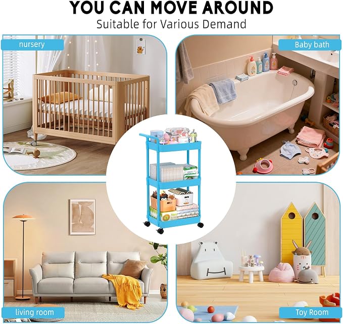Volnamal Diaper Caddy, 3 Tier Rolling Cart - Image 4
