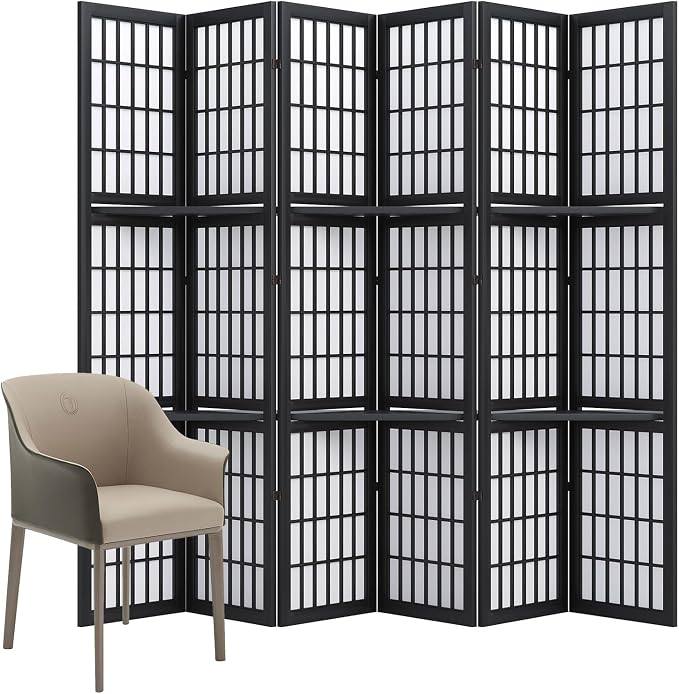 Room Divider with Shelves, 66.9-Inch Tall Japanese Shoji Style Wood Screen with - Image 7