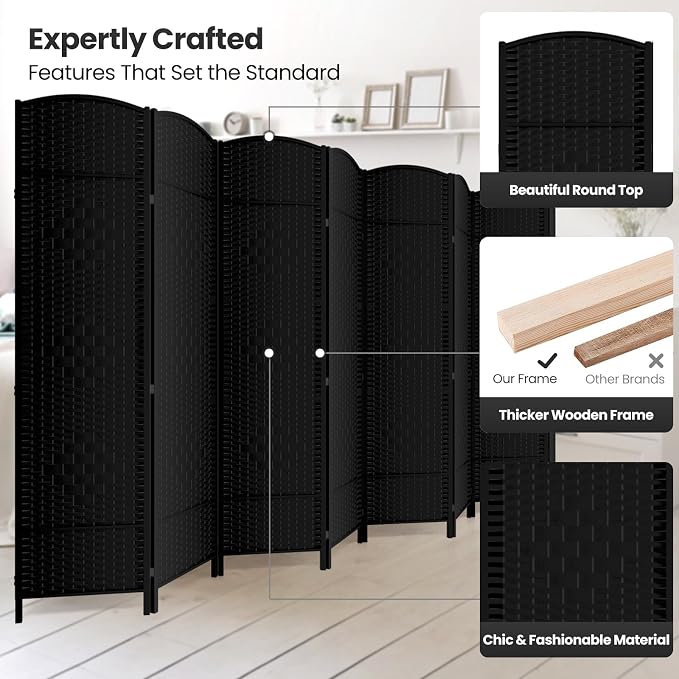 8 Panel Folding Room Divider, Woven Privacy Screen, handcrafted diamond pattern - Image 2