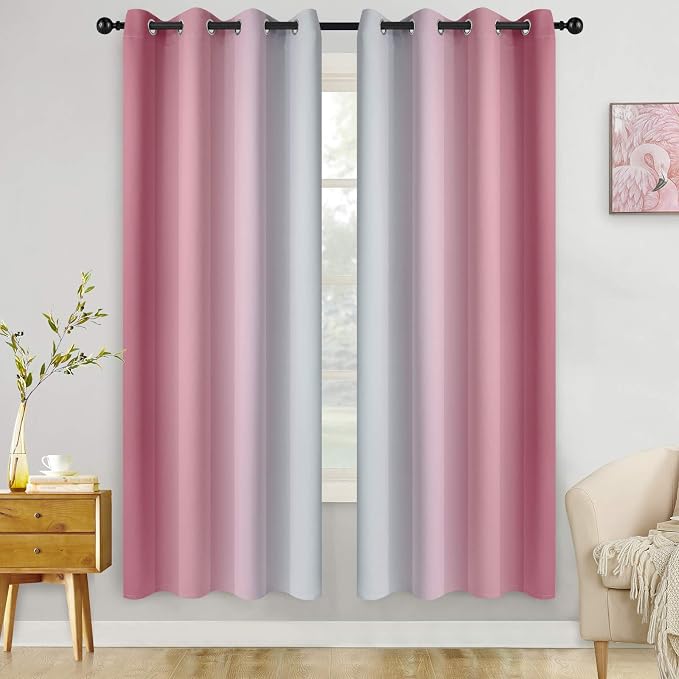 COSVIYA Grommet Room Darkening Ombre Pink Curtains W52xL72 inch | Pink and by COSVIYA