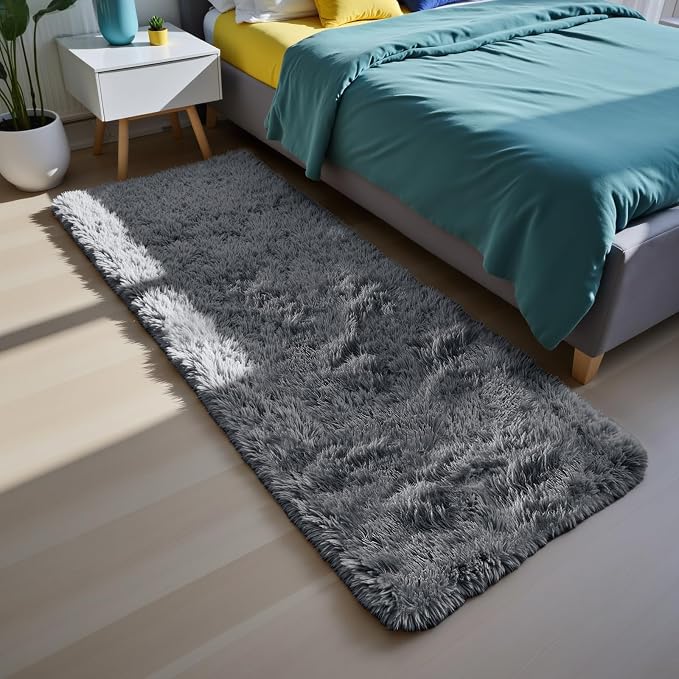 Grey 3x7 Area Rugs for Bedroom, Fluffy Shag Rug Small Rug Bedroom Carpet | by Yongyangjuxi