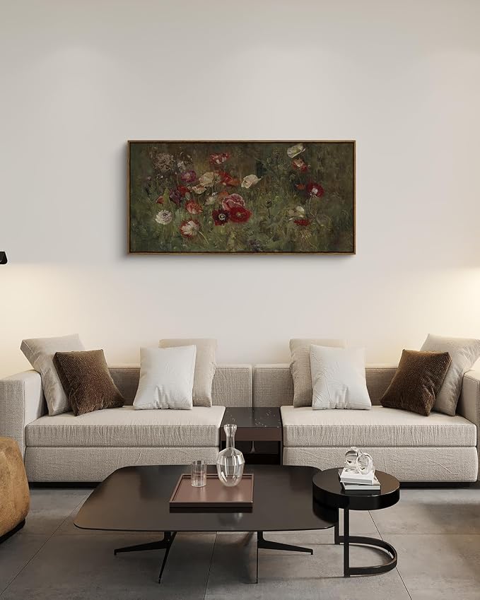 InSimSea Extra Large Framed Vintage Wall Art, Rustic Floral, 40x20in | Poppy - Image 4