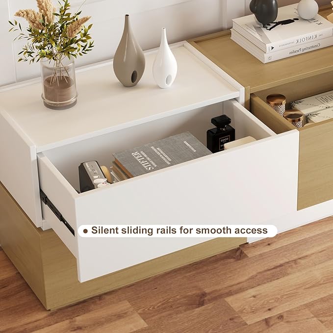 Stackable Storage Drawers, Wooden Drawer Storage Organizer, Modern Nightstands with Wooden Drawers, Small Storage Cabinet, Modular Design, Available in 2 Sizes for Versatile Use White Large