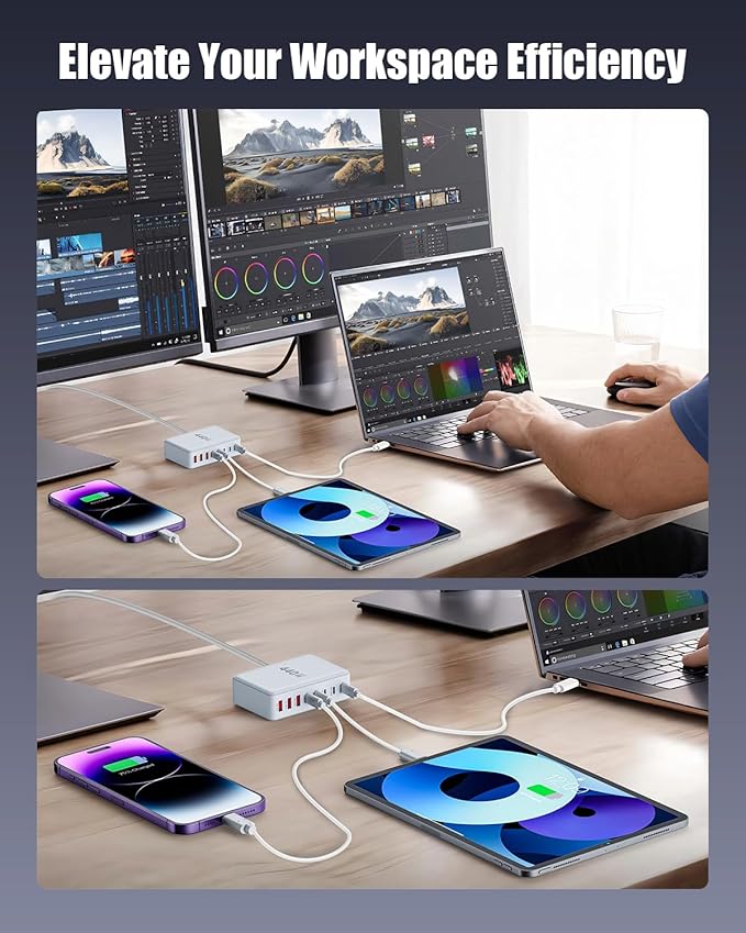 USB C Charger Block 440W Charging Station Hub,8 Port GaN III Fast Charging Brick with 5ft Extension Cord,PD QC PPS 100W Laptop Power Adapter for MacBook Pro/Air,iPhone 17/16/15,Samsung Galaxy,Dell etc