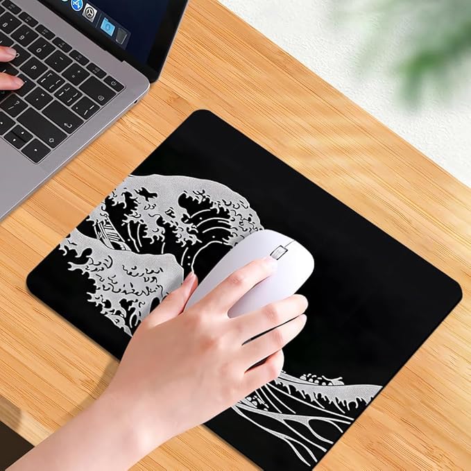 Black Wave of Kanagawa Square Mouse pad, Texture, Waterproof, Anti Slip Rubber Base, Computer Mouse pad, Laptop Mouse pad