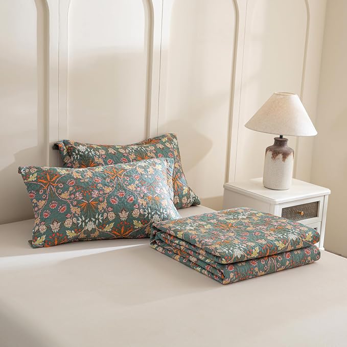 QSH 100% Cotton Floral Quilt Sets Queen Bedding Set-3PCs Luxury Paisley - Image 9