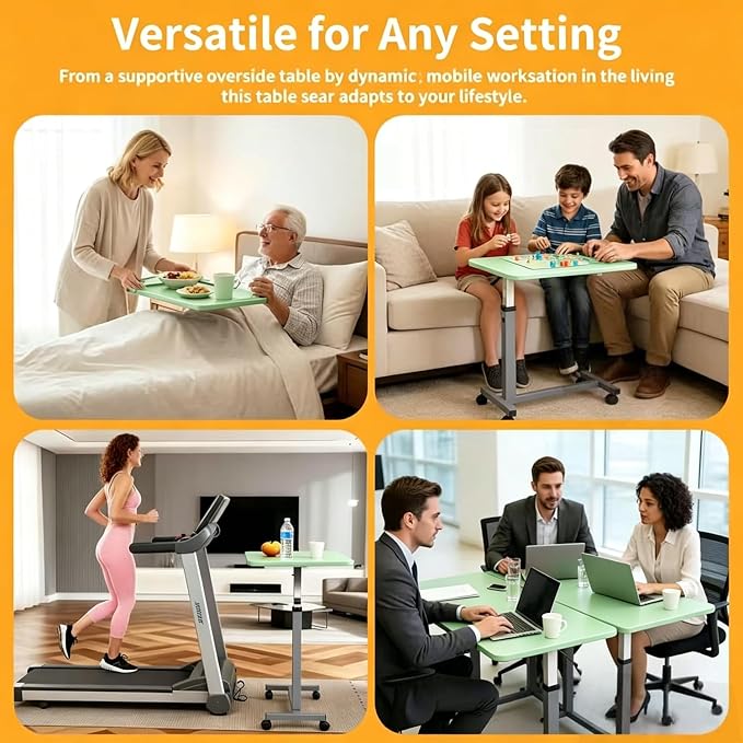 Adjustable Overbed Table with Wheels, Pneumatic Height Lift Rolling Bedside - Image 7
