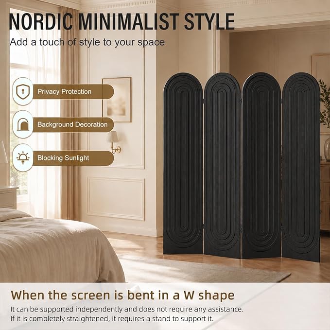 Wood Room Divider Panel, Folding Privacy Screen 4 Panel, Separators Divider - Image 2