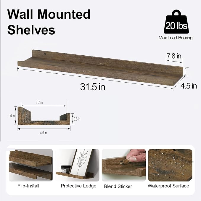 Brown Floating Shelves for Wall Decor, 32 in Shelf - Image 3
