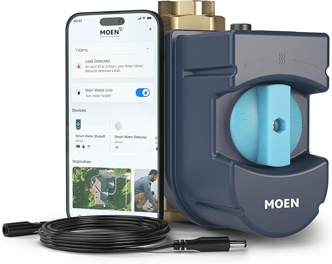 Moen Flo Smart Water Monitor and Automatic Shutoff Sensor, Wi-Fi Connected Water Leak Detector for 1-1/4-Inch Diameter Pipe, 900-002