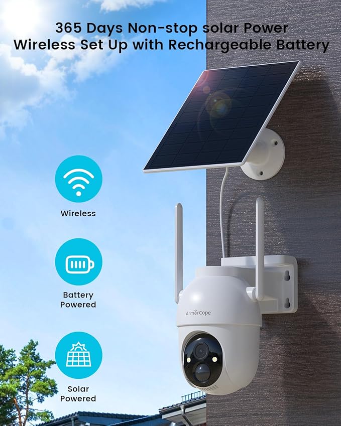 Armorcope Security Cameras Outdoor Wireless,4 Cam-Kit,No Subscription,360° Pan & Tilt Home Security Cameras System,2K Color Night Vision