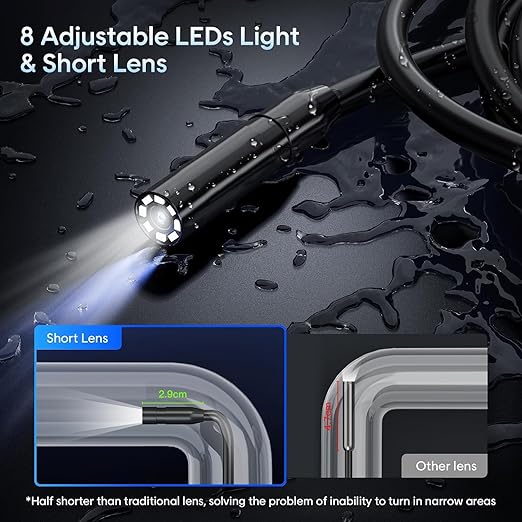 Endoscope with Light and 50ft Semi-Rigid Cable, Handheld Borescope 4.3'' HD 1080P, 8 Adjustable LED Lights, IP67 Waterproof Inspection Camera for Sewer, Gadgets for Men (Single Lens)