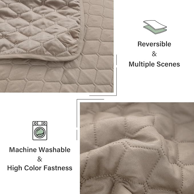 Exclusivo Mezcla Reversible Full Queen Quilt Bedding Set, Taupe | Lightweight - Image 6