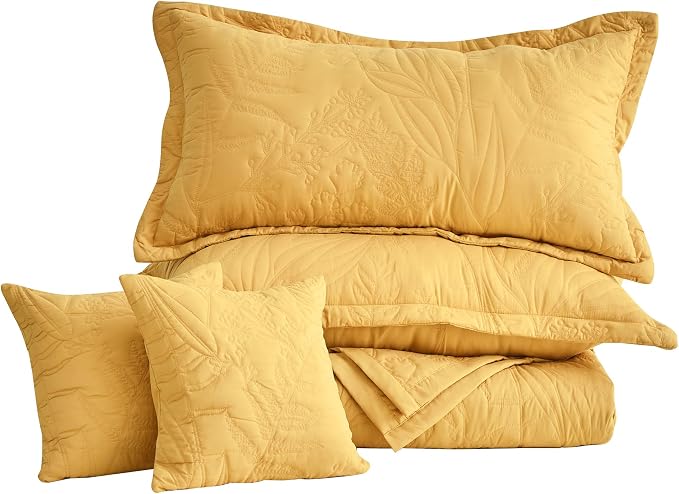 HZ & HY Oversized Queen Bedspreads, Honey Gold | Generous Coverage, 5-Piece - Image 9