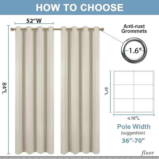 Diraysid Light Beige Grommet Blackout Curtains - Image 3
