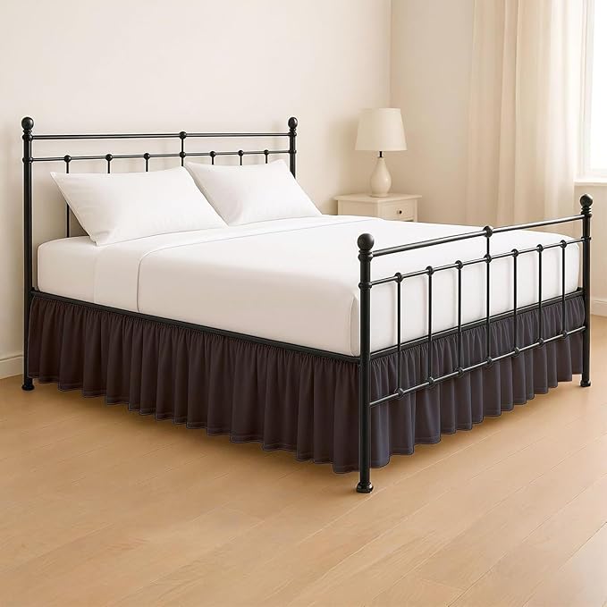 KRISHNA Ruffled Bed Skirt with Split Corners Full, 100% Microfiber Hotel Quality, 10 Inch Drop Dust Ruffle Gathered Bedskirt with Platform, 54" x 75", Dark Grey