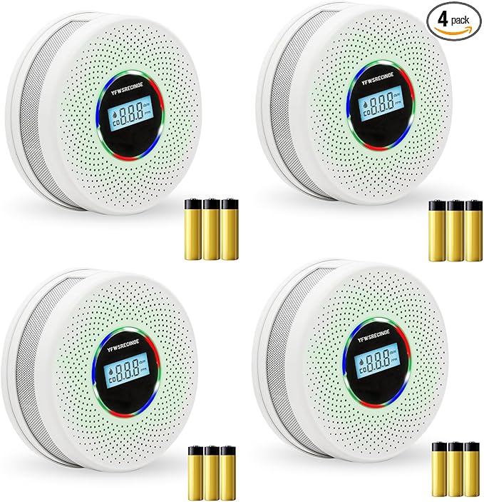 Yfwsrecinoe 4 Pack Upgraded Combination Smoke and Carbon Monoxide Alarm Detector, Dual Sensor Smoke Alarm&Carbon Monoxide Detector (Includes Battery)