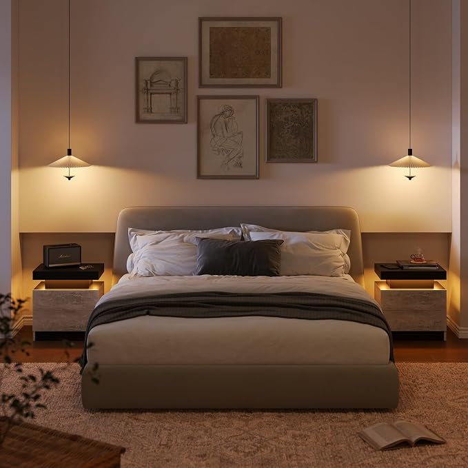 Modern Gray LED Nightstand for Bedroom Bedside Table - Image 6