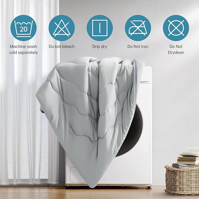 EASELAND All Season Cooling Comforter King, Cold Touch Fabric Absorbs Body Heat, 300GSM Super Soft, Cooling Blanket for Night Sweats Hot Sleeper (Gray-All Season, King(108"X90"))