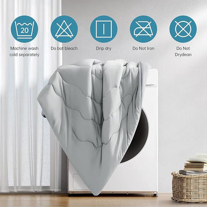 EASELAND All Season Cooling Comforter King, Cold Touch Fabric Absorbs Body Heat, 300GSM Super Soft, Cooling Blanket for Night Sweats Hot Sleeper (Gray-All Season, King(108"X90"))