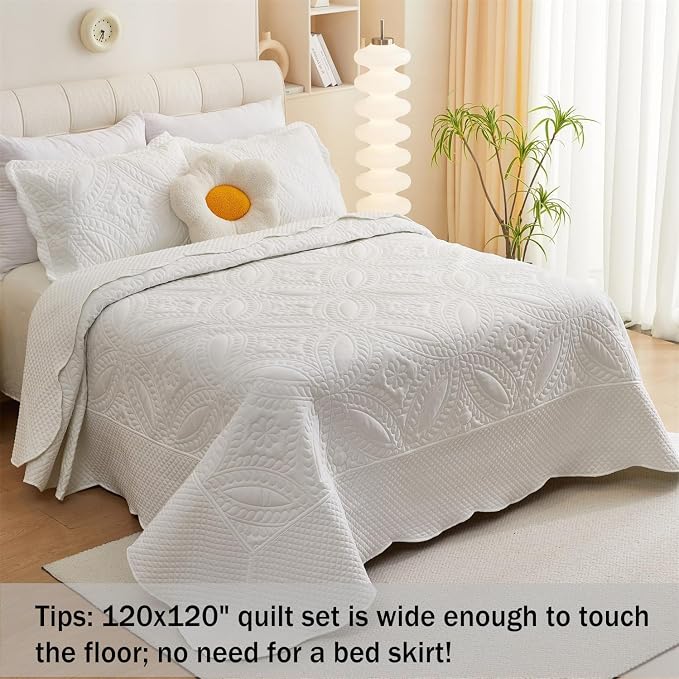 Cmfshape Oversize King Bedspread 120"x120", 3 Piece California King Quilt - Image 3