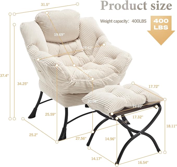 Lazy Chair with Ottoman, Ergonomic Footrest - Image 2
