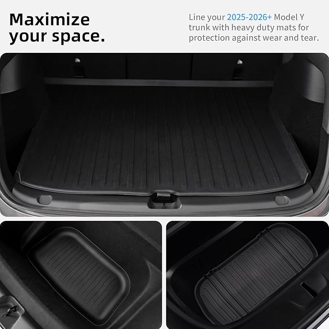 6 Pcs Liners for New Tesla Model Y Juniper Accessories 2025 2026 All Weather Floor Mats Front Frunk Rear Trunk Mats Cargo Liner TPE Anti-Slip 5-Seater