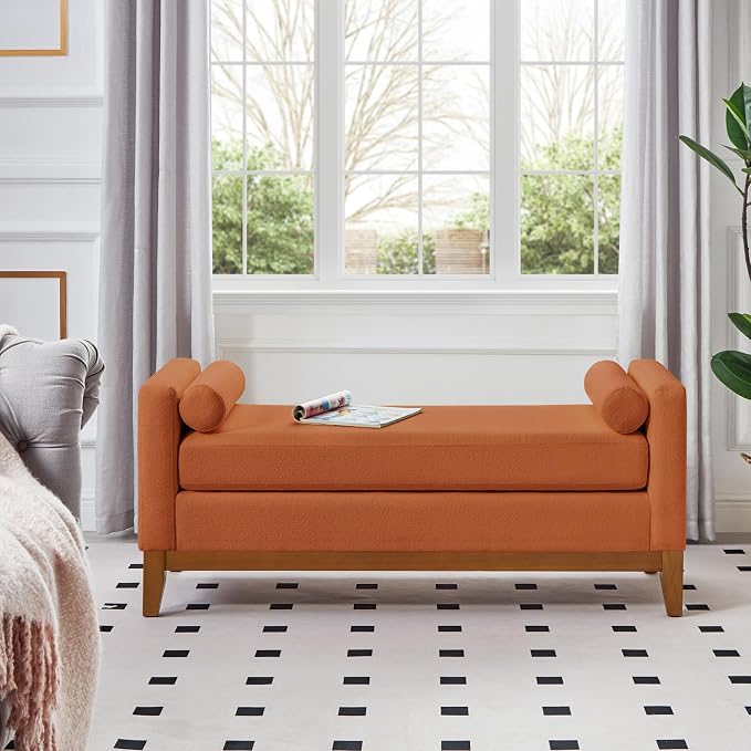 51" End of Bed Bench for Bedroom Living Room, Dark Orange. - Image 5