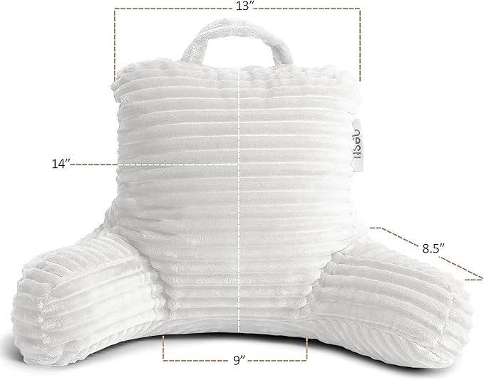 Nestl Reading Pillow for Kids & Teens with Shredded Memory Foam, Luxe Cut Plush Backrest Pillows for Reading and Gaming, for use on Couch, Bed, Floor, Adjustable Support with Washable Cover White
