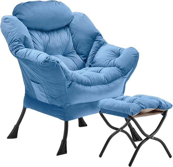 Youtanic Lazy Chair with Folding Ottoman, Accent Chair Velvet Upholstered with by Youtanic