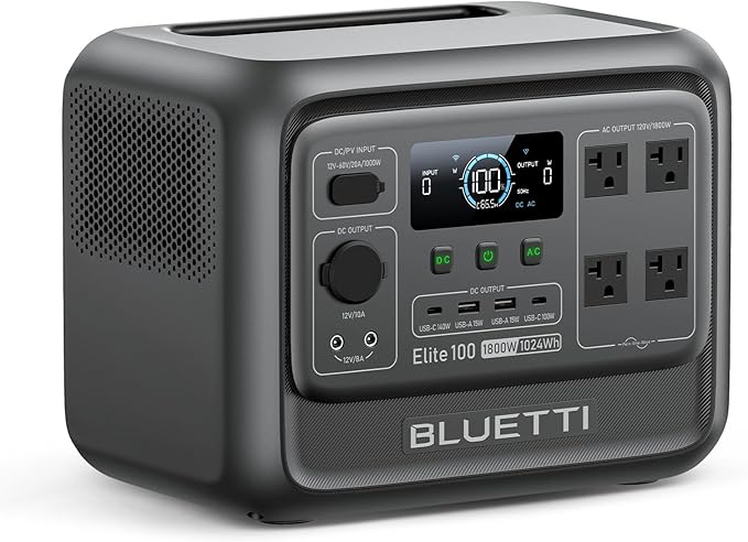 BLUETTI Elite 100 V2 Portable Power Station, 1024Wh LFP Battery Backup w/ 4 1800W AC Ports (3600W Surge), 35% Smaller, Fast Charge and UPS Solar Generator for Camping, Road Trip, Outages, Home Backup