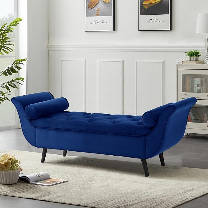 65" Velvet End of Bed Bench, Upholstered Seat - Image 5