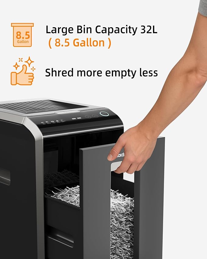 Locksworth Heavy Duty Micro-Cut Paper Shredder: 200-Sheet Auto Feed/10-Sheet Manual Feed, P-5 High Security, 8.5 Gallon Bin with Casters for Home Office