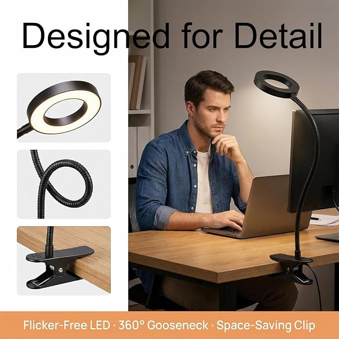 Reading lamp with Clamp, 3 Color Modes & 10 Brightness | Portable LED Desk Light - Image 5