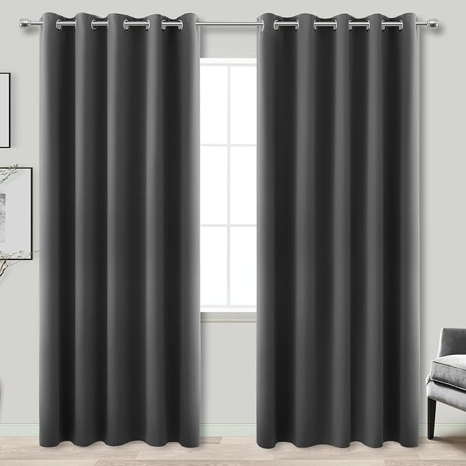 KOUFALL Extra Wide Blackout Curtains 90 Inch Length, Dark Grey Thermal by KOUFALL