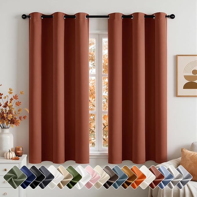 Short Fall Rust Blackout Kitchen Curtain Terracotta W40 x L54 Inch | Burnt by Woaboy