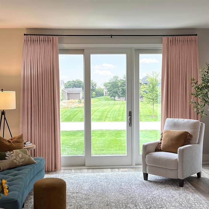 Pinch Pleated Full Blackout Faux Linen Curtains 96 Inches Long | Blush Pink - Image 4