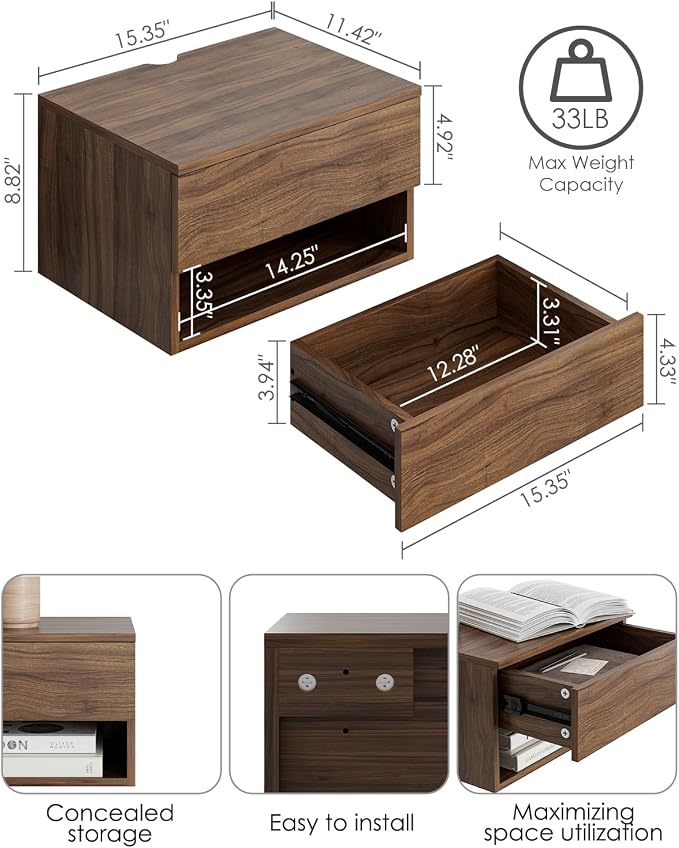 Modern Walnut Floating Nightstand - Image 2