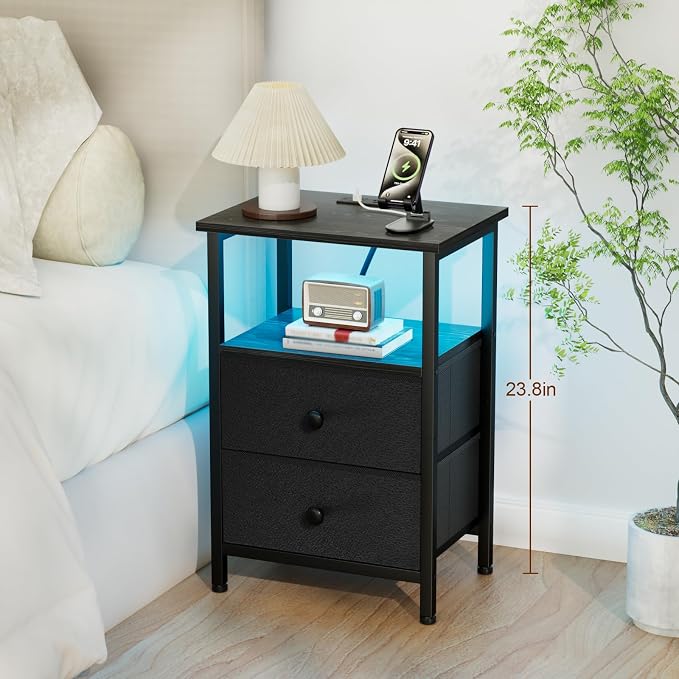 Night Stand, LED Black Nightstand - Image 3