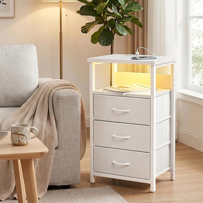 Fixwal Night Stand with 3 Drawers, built-in bedside charger, 2 AC outlets & 2 - Image 7