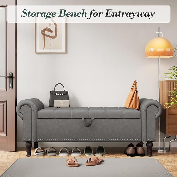 Apicizon 51” Bench with Storage, Upholstered Tufted Button Bedroom Bench with - Image 8