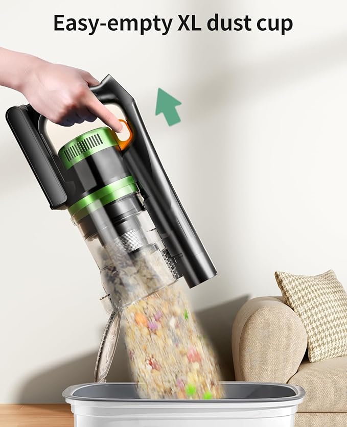 SunSare Cordless Vacuum Cleaner, 50KPa 600W 65Mins Vacuum Cleaner for Home, V-Anti-Tangle Stick Vacuum with Scented Tablet, Upgraded dust Emptying Cup, Vacuum Cordless for Pet Hair/Carpet/Floors