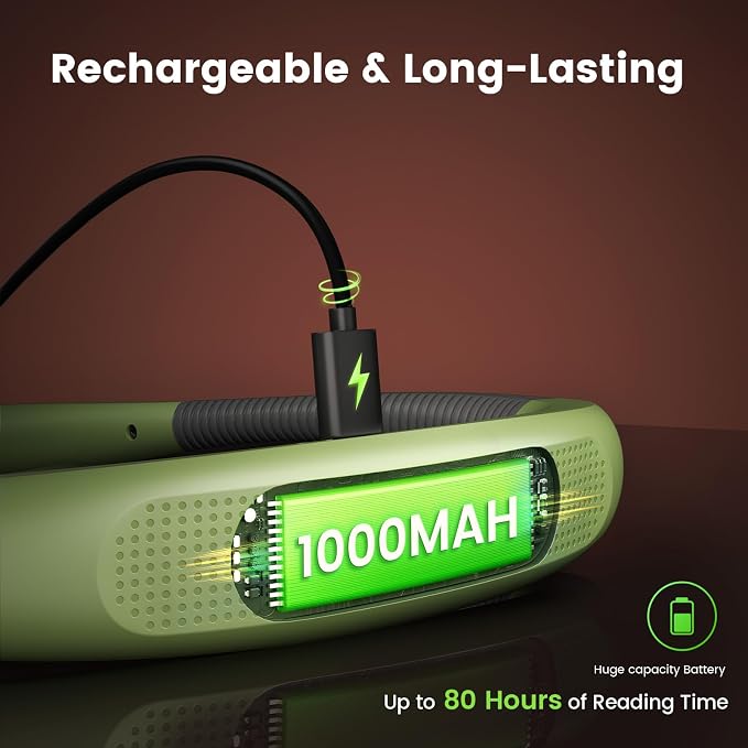 Glocusent Reading Light LED Neck Light, 80-hr Rechargeable Book Light | - Image 4