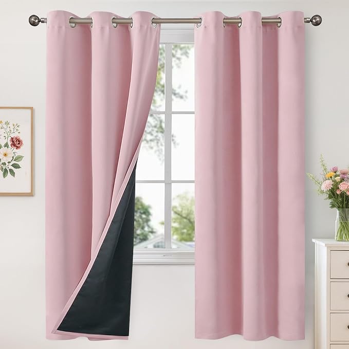 YoungsTex Light Pink 100% Blackout Curtains 72 Inch Length, Room Darkening by YoungsTex