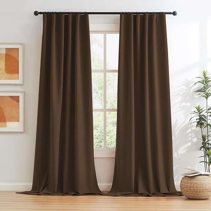 Brown Linen Textured Blackout Curtains 126 Inches Long - Image 2