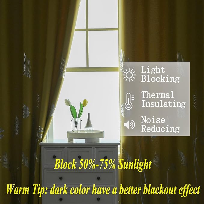Yellow Blackout Curtains for Living Room, Room Darkening Curtains - Image 6
