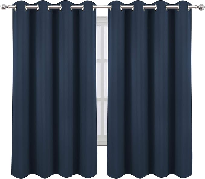 Navy Blackout Curtains 66 x 63 Inch Length/Set of 2 Curtain Panels/Thermal - Image 2