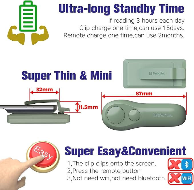 SK SYUKUYU RF Remote Control Page Turner for Kindle Reading Ipad Surface Comics, iPhone Android Tablets Reading Novels Taking Photos(Green)