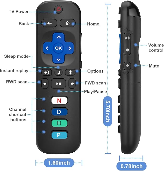 Replacement RC280 RC282 fit for TCL-Roku-TV-Remote-Control, Universal TV Remote for Roku Ruko Ruku Hisense, Onn, Sharp, Philips TVs